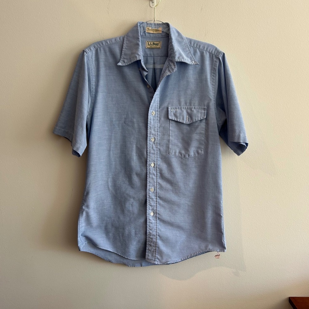 Vintage L.L. Bean Oxford Shirt Blue 15 Short Sleeve Button Down USA Made